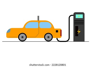 Electric Car in the future illustration. Switch from gas to electric vechile