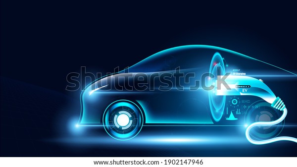 Electric car Future Power In the illustration\
with electric cars And\
charger.