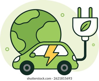 Coche eléctrico y Ilustración vectorial de Globo.