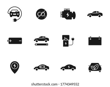 electric car glyph vector icons isolated on white. electric car icon set for web design, mobile app, user interface and print