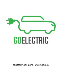 Electric car graphic with GO ELECTRIC text. EV car, green eco friendly vehicle campaign. Editable vector illustration EPS 10