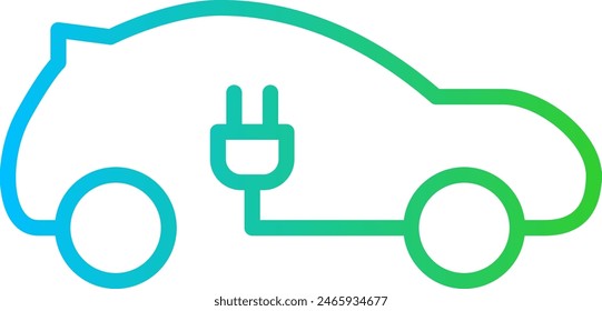 Electric car green city icon with blue and green gradient outline style. vehicle, electricity, car, charger, technology, power, energy. Vector Illustration