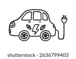  electric car. Green eco friendly electric car icon doodle hand drawn. Outline clipart symbol. Vector illustration