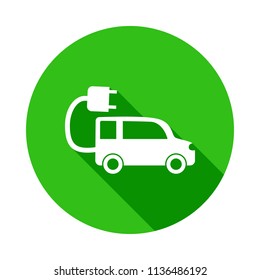 Electric car green icon in Badge style with shadow  on white background