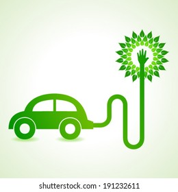 Electric car with green tree concept stock vector