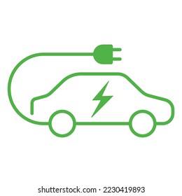 Icono de vector verde del coche eléctrico en un fondo blanco.