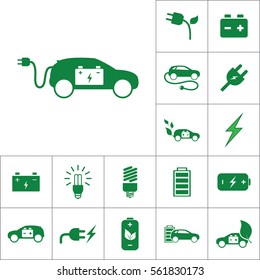 Electric Car Icon, Alternative Energy Set On White Background