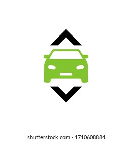 Electric car icon with arrow on white. Element for sign road