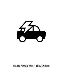 Electric Car Icon in black flat glyph, filled style isolated on white background