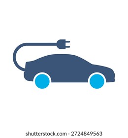 Electric car icon blue flat vector design charging vehicle symbol eco transport green auto power graphic element sign