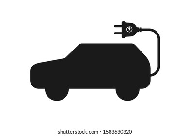 Electric car icon with cable contour and plug