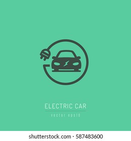 Electric Car Icon With Charging Cable Vector Illustration