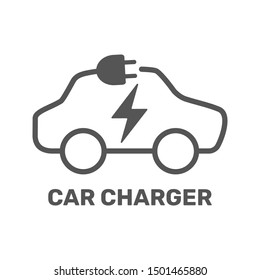 Electric car icon. Electric car charging station. Silhouette electric car in form of cable with plug. Vector Illustration. EPS 10