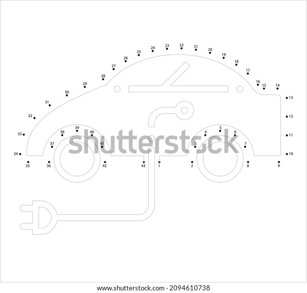 Electric Car Icon Connect The Dots, Eco\
Friendly Battery, Operated Vehicle Vector Art Illustration, Puzzle\
Game Containing A Sequence Of Numbered\
Dots