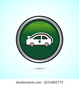 Electric car icon design illustration. Car charging station sign symbol, Green Color Round Button Design