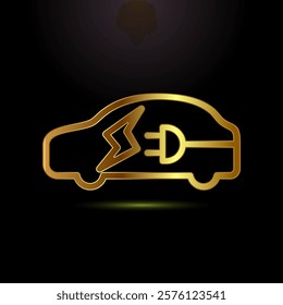 Electric car icon design illustration. Car charging station sign symbol in gold color style