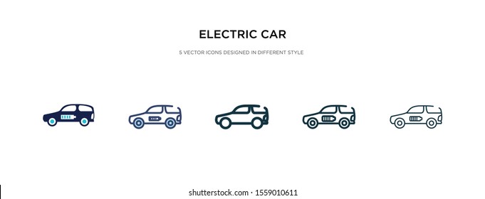 electric car icon in different style vector illustration. two colored and black electric car vector icons designed in filled, outline, line and stroke style can be used for web, mobile, ui