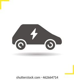 Electric car icon. Drop shadow silhouette symbol. Negative space. Vector isolated illustration