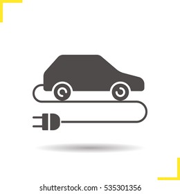Electric car icon. Drop shadow silhouette symbol. Eco friendly vehicle. Vector isolated illustration