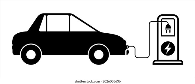 Electric Car Icon, Eco Friendly Battery, Operated Vehicle Vector Art Illustration
