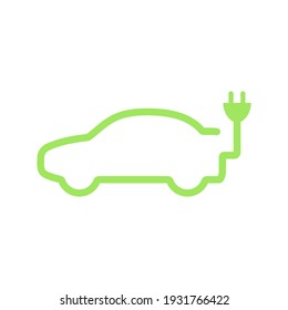 Electric car icon. ECO green line vehicle symbol. Hybrid car sign. Auto outline vector illustration isolated on white background.