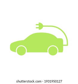 Electric Car Icon. ECO Green Vehicle Symbol. Auto Vector Illustration Isolated On White Background.