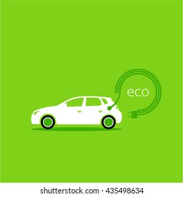 electric car, icon, eco green background, technology, transport, vector illustration