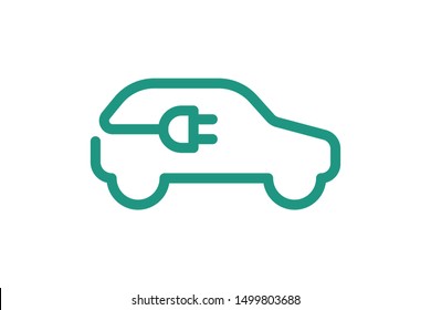 Electric car icon. Electrical automobile cable plug charging green symbol. Eco friendly electric auto vehicle concept. Vector electricity illustration