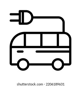 Electric car icon. Electrical automobile cable contour and plug charging color editable