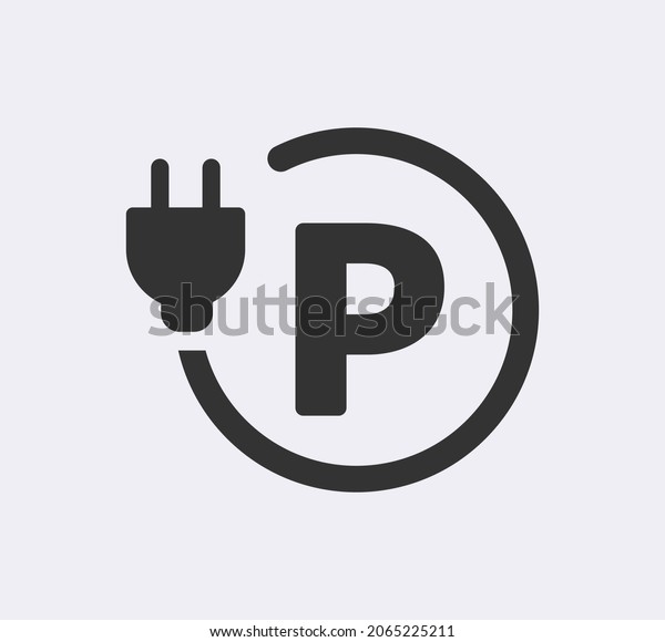 Electric car icon. Electrical automobile\
cable contour and plug charging black symbol. Eco friendly electro\
vector electricity\
illustration