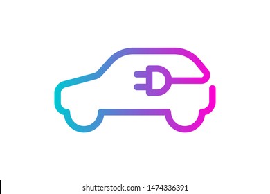 Electric car icon. Electrical cable plug charging gradient symbol. Eco friendly electric auto vehicle concept. Vector illustration