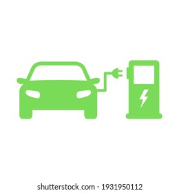 Electric car icon. Electrical charging station concept. ECO green vehicle symbol. Vector electric refueling illustration isolated on white.