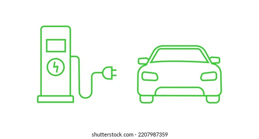 Electric car icon. Electrical charging station concept. ECO green vehicle symbol. Vector electric refueling illustration isolated on white.