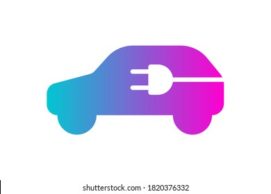 Electric car icon. Electrical plug in automobile silhouette gradient symbol. Eco friendly electric auto vehicle charging station logo concept. Vector eps electricity transport illustration