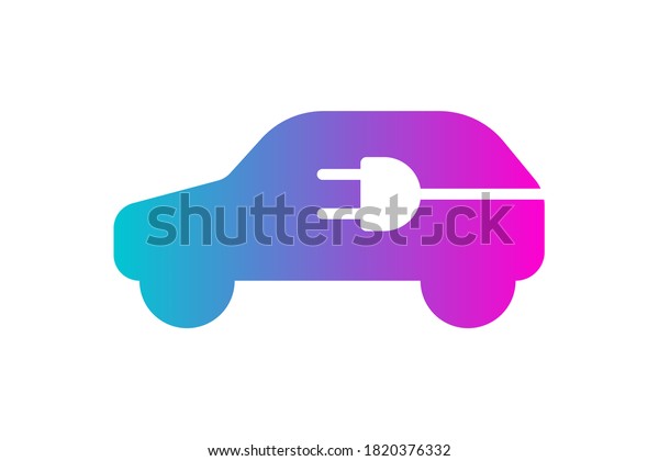 Electric\
car icon. Electrical plug in automobile silhouette gradient symbol.\
Eco friendly electric auto vehicle charging station logo concept.\
Vector eps electricity transport\
illustration