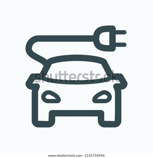 Electric car icon. Electrical car vehicle with\
charging cable plug vector\
icon