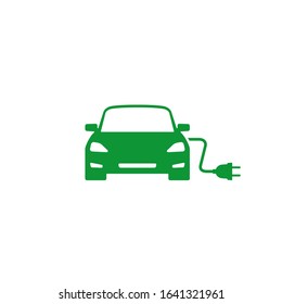 Electric car Icon, electro transport with plug and cabel sign. Vector isolated flat design illustration.