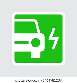 Electric car icon, EV car vehicles charging point square sign, Eco friendly vehicle concept, Vector illustration