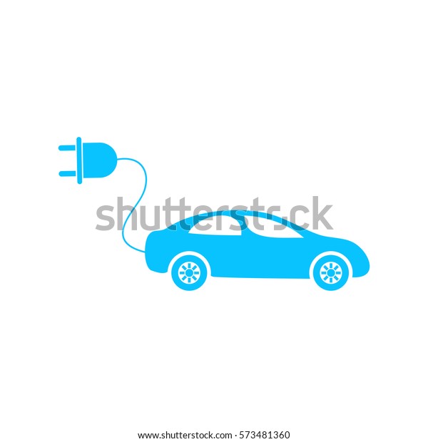 Electric car icon flat. Blue\
pictogram on white background. Vector illustration\
symbol
