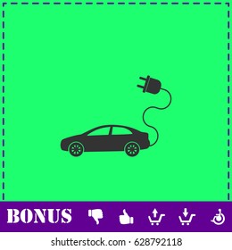 Electric car icon flat. Simple vector symbol and bonus icon