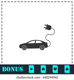 Electric car icon flat. Simple vector symbol and bonus icon