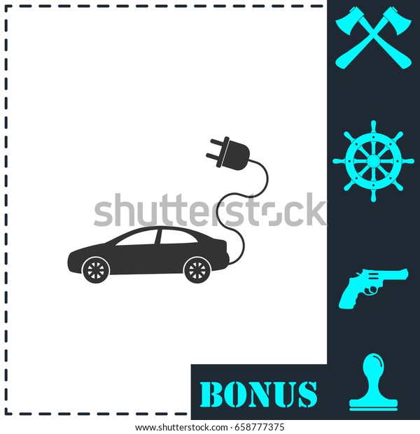 Electric car icon flat. Simple vector symbol and\
bonus icon