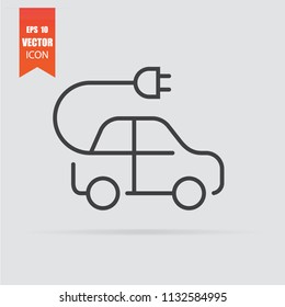 Electric car icon in flat style isolated on grey background. For your design, logo. Vector illustration.