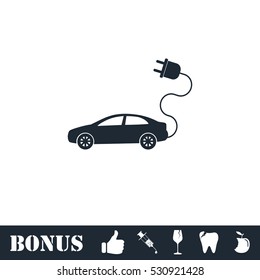 Electric car icon flat. Vector illustration symbol and bonus pictogram