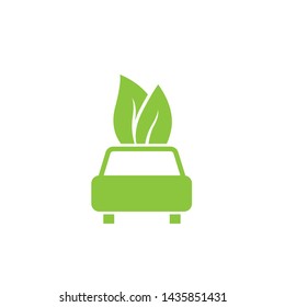 Electric car icon. Green car with leaves Vector illustration