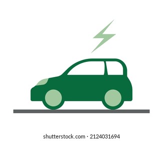 Electric car icon. Green symbol charging power cord plug. Environmentally friendly electric auto vehicle concept. editable vector.
