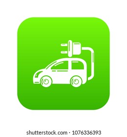 Electric car icon green vector isolated on white background