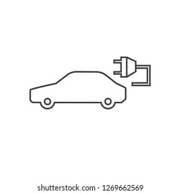 Electric car icon isolated on white background. Thin line. Vector illustration