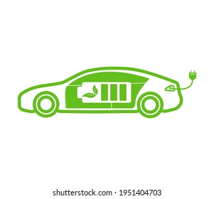 Electric car icon isolated on white background. Side view. Electric battery inside the car. Alternative energy. Vector illustration.