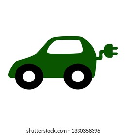 Electric car icon. Car - isolated vector icon on green background. Design element - button. Sign. Can be used as logotype or symbol.